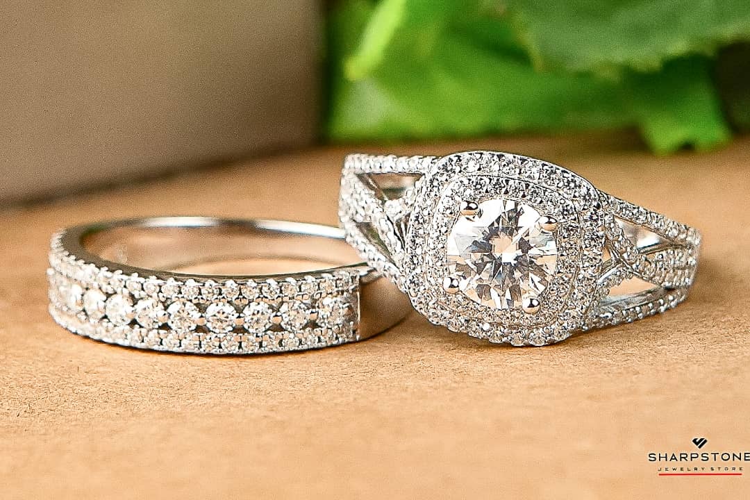 Moissanite wedding popular ring set sterling silver