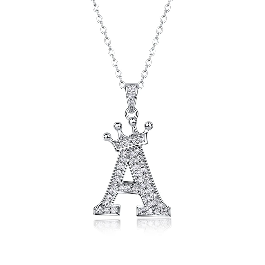 Alphabet Crown Moissanite Necklace in 925 Sterling Silver