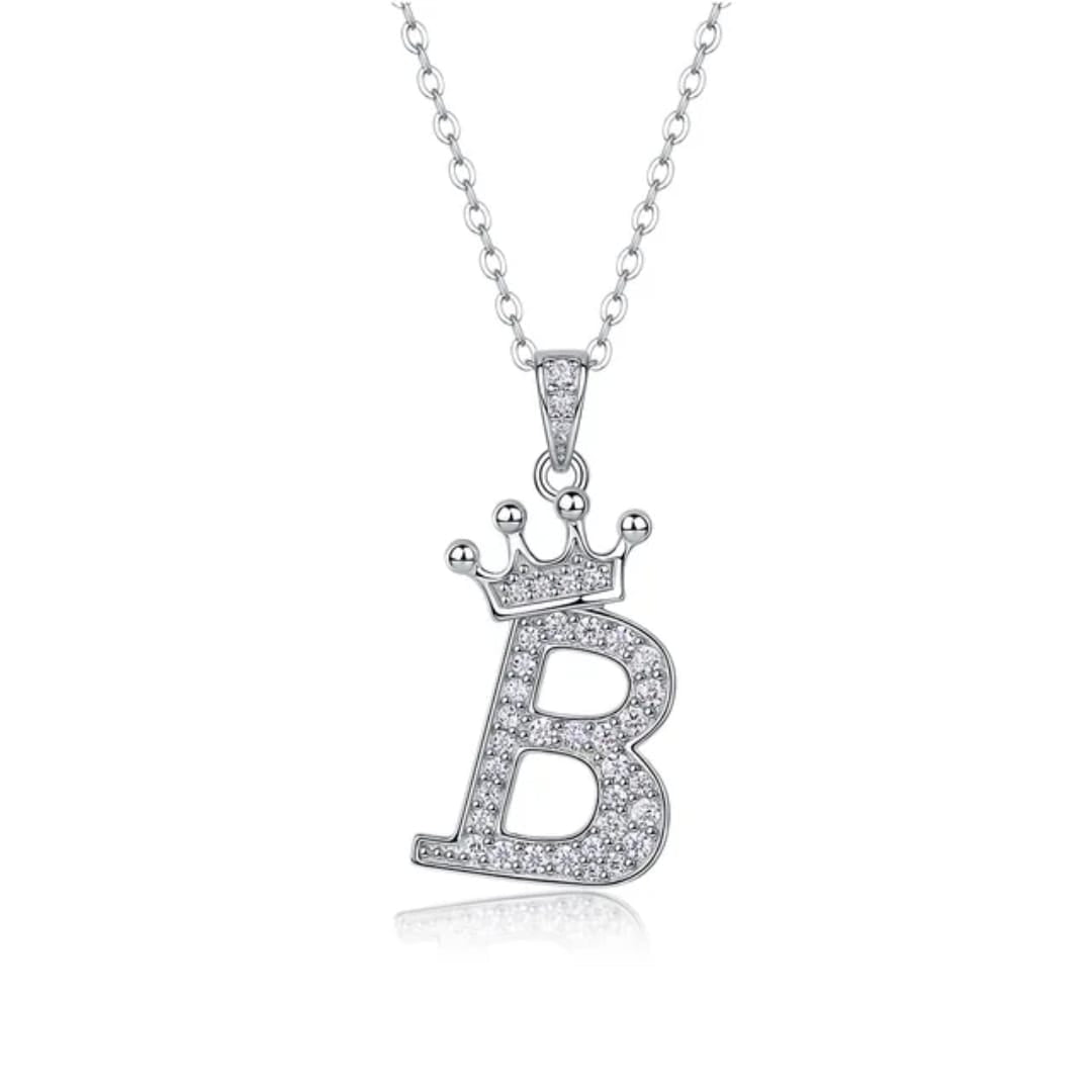 Alphabet Crown Moissanite Necklace in 925 Sterling Silver
