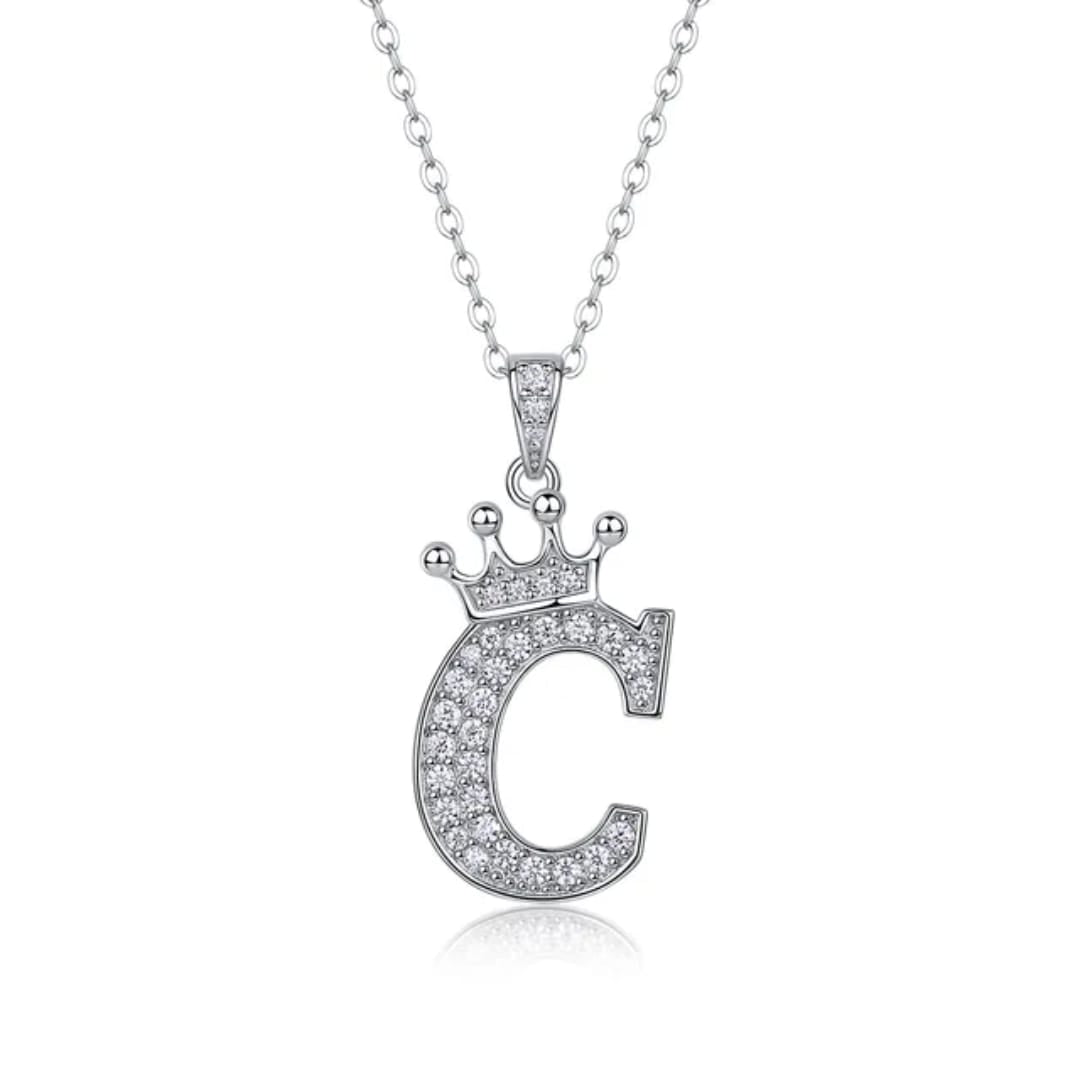 Alphabet Crown Moissanite Necklace in 925 Sterling Silver
