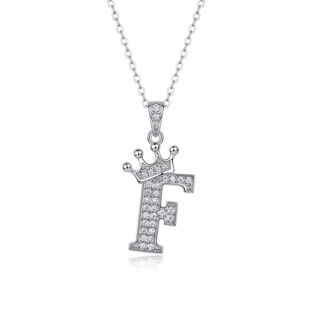 Alphabet Crown Moissanite Necklace in 925 Sterling Silver