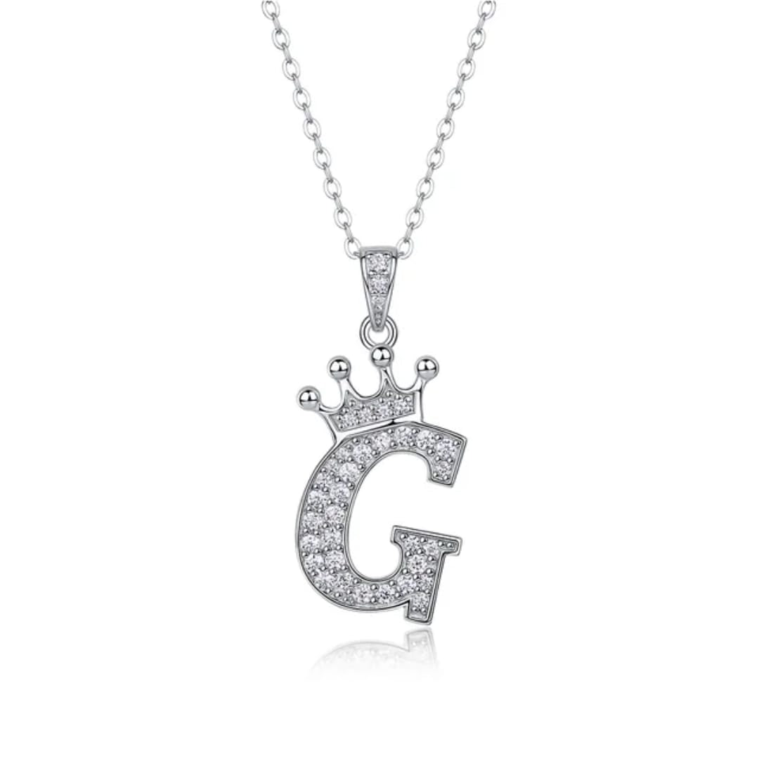 Alphabet Crown Moissanite Necklace in 925 Sterling Silver