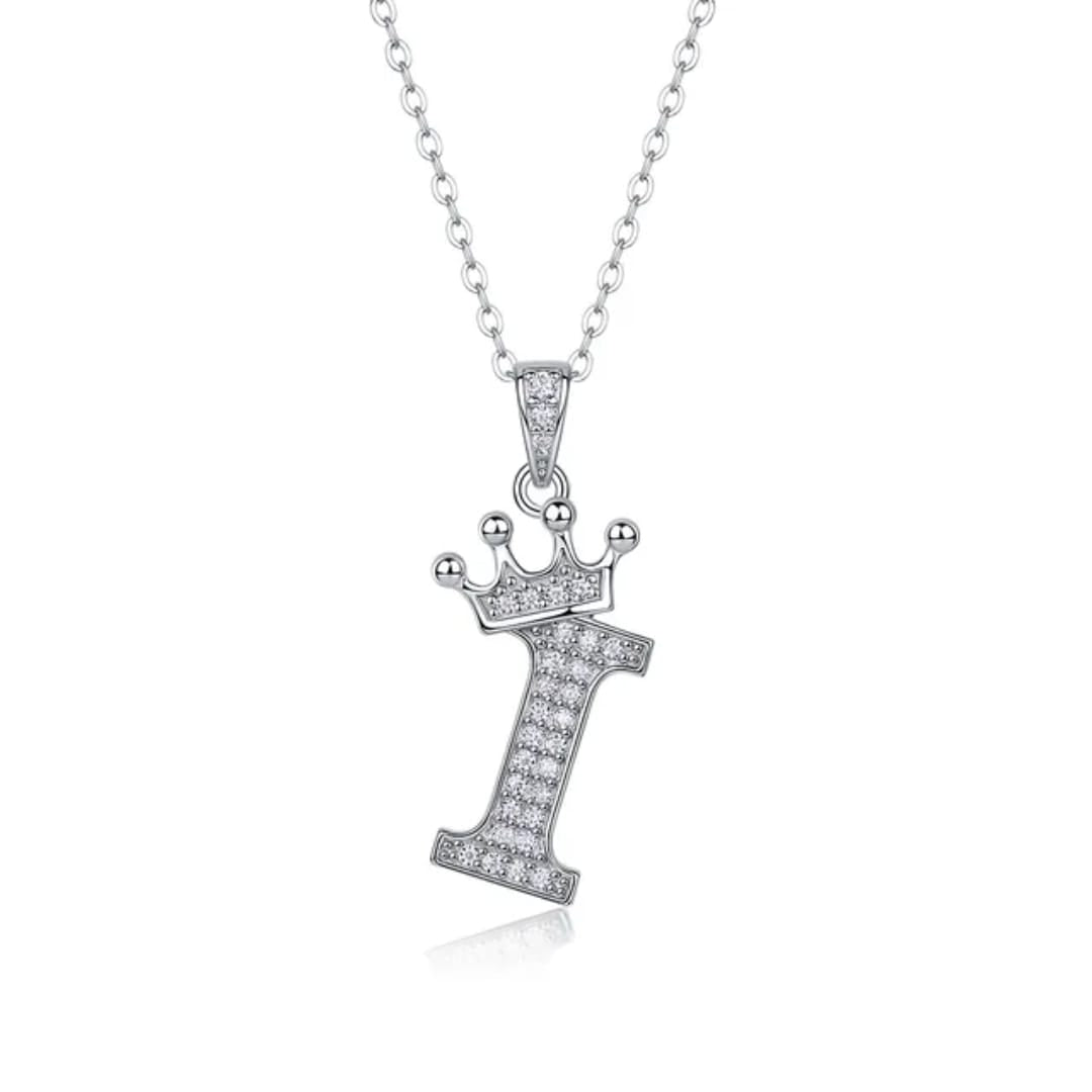 Alphabet Crown Moissanite Necklace in 925 Sterling Silver