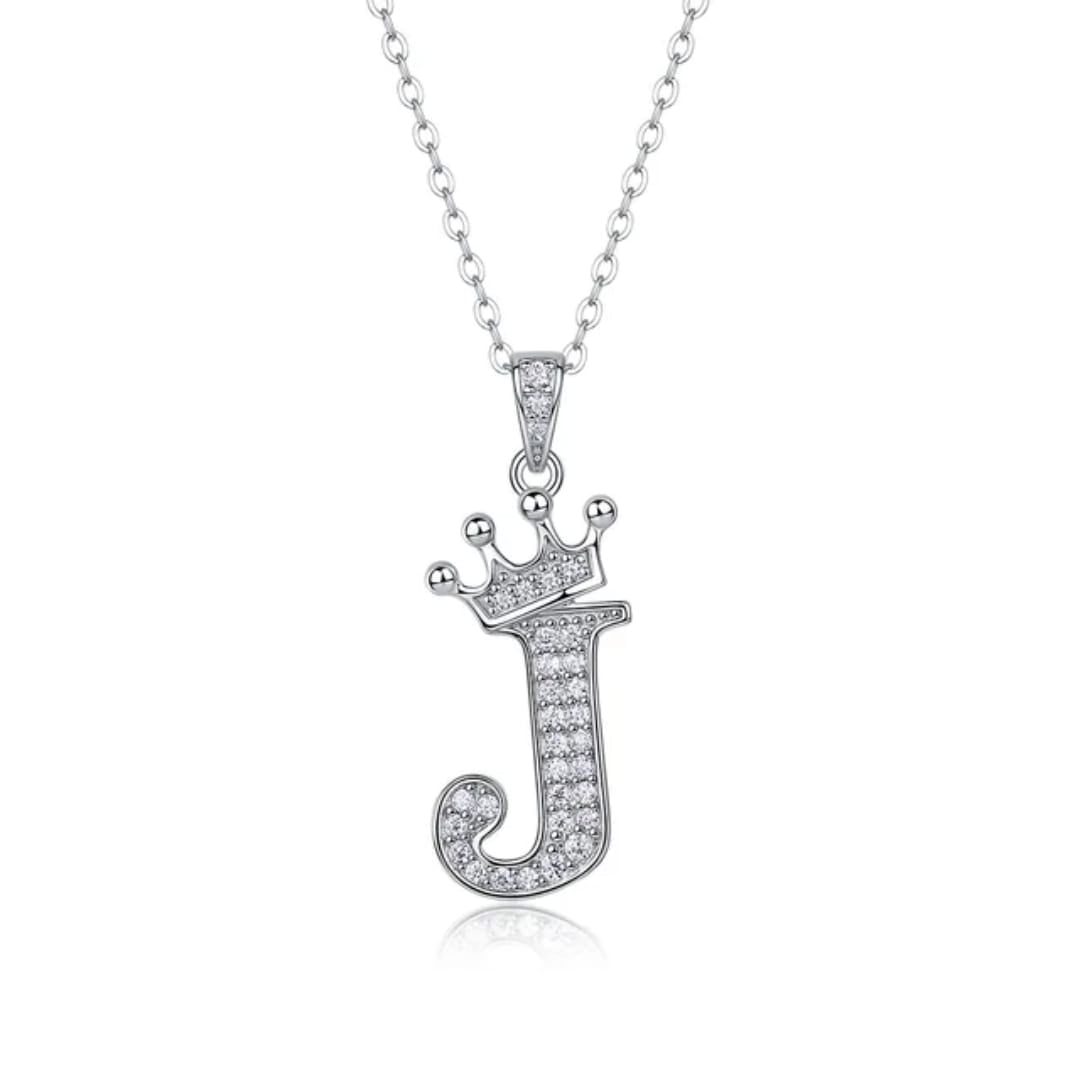 Alphabet Crown Moissanite Necklace in 925 Sterling Silver