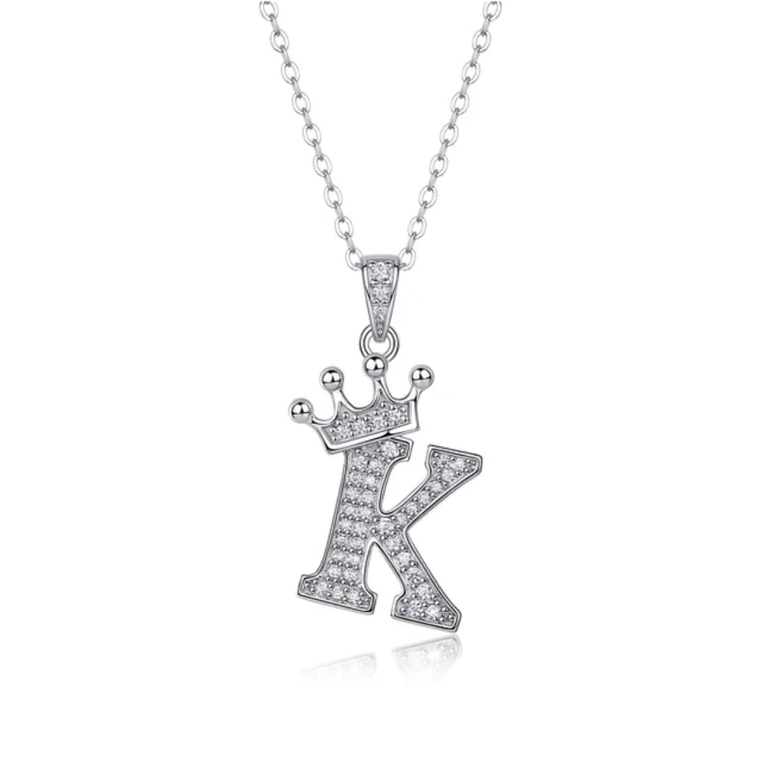 Alphabet Crown Moissanite Necklace in 925 Sterling Silver