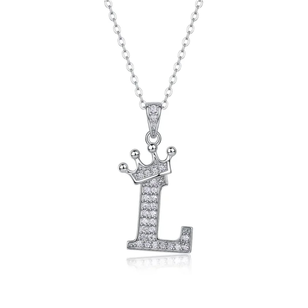 Alphabet Crown Moissanite Necklace in 925 Sterling Silver