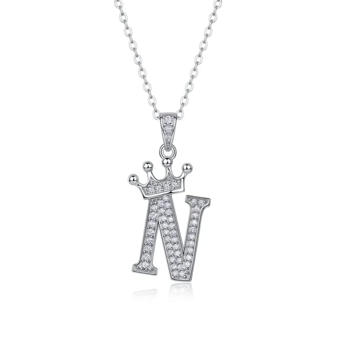 Alphabet Crown Moissanite Necklace in 925 Sterling Silver