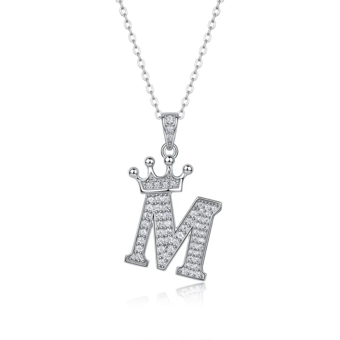Alphabet Crown Moissanite Necklace in 925 Sterling Silver