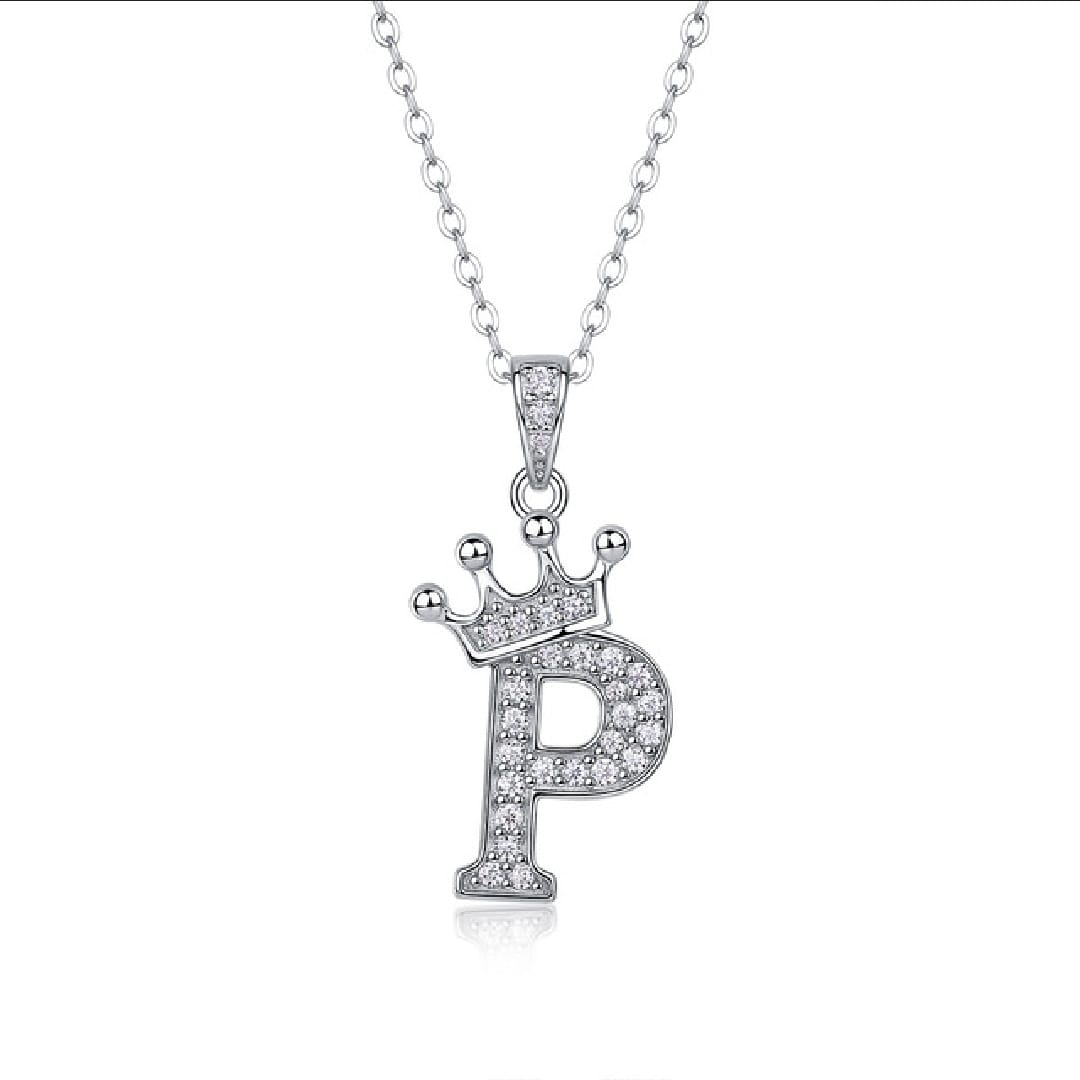 Alphabet Crown Moissanite Necklace in 925 Sterling Silver