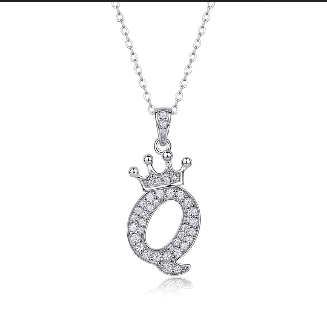 Alphabet Crown Moissanite Necklace in 925 Sterling Silver