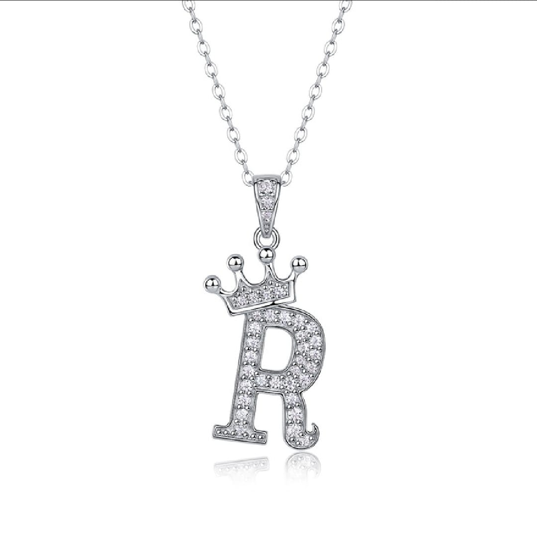 Alphabet Crown Moissanite Necklace in 925 Sterling Silver