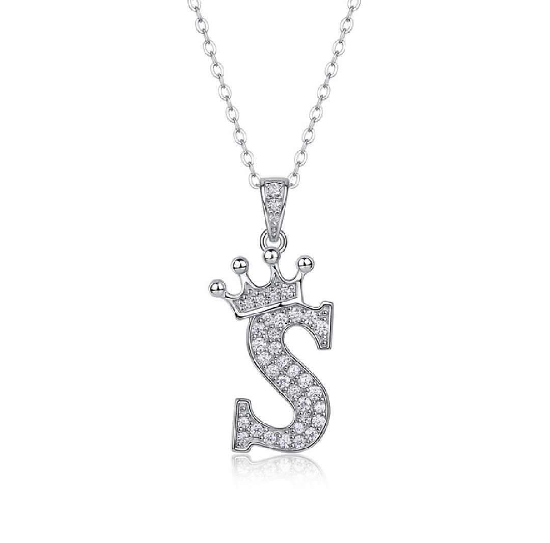 Alphabet Crown Moissanite Necklace in 925 Sterling Silver