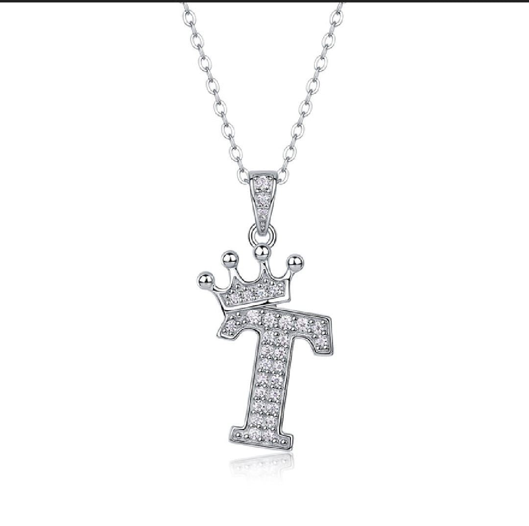 Alphabet Crown Moissanite Necklace in 925 Sterling Silver