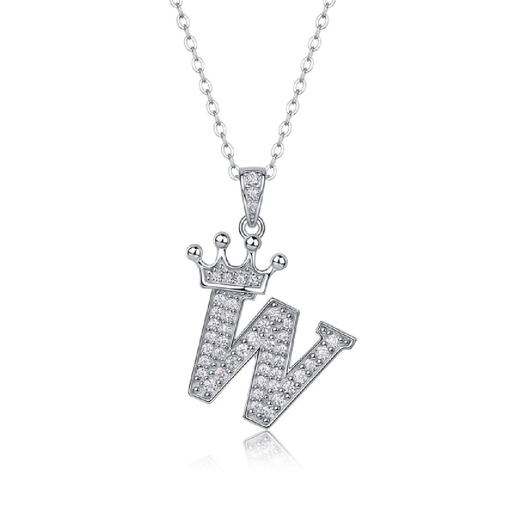 Alphabet Crown Moissanite Necklace in 925 Sterling Silver