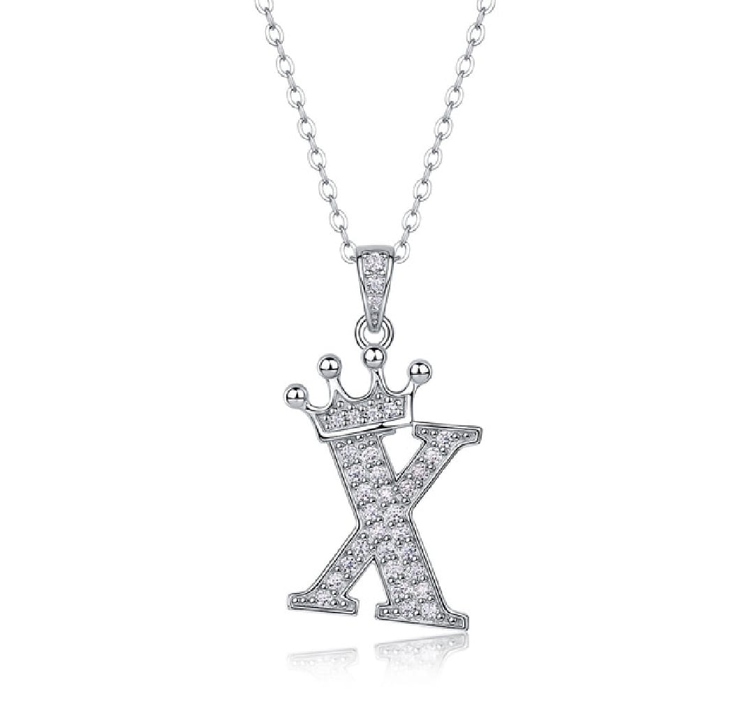 Alphabet Crown Moissanite Necklace in 925 Sterling Silver