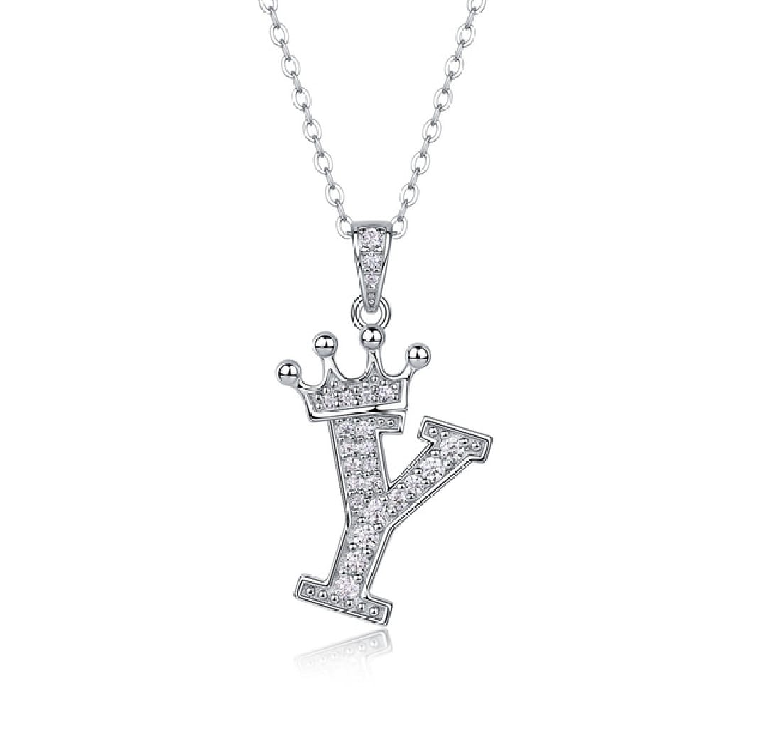 Alphabet Crown Moissanite Necklace in 925 Sterling Silver
