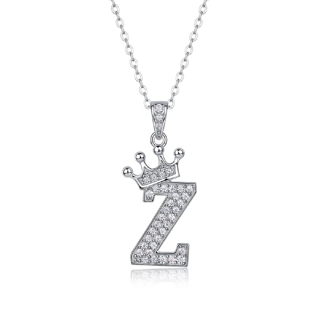 Alphabet Crown Moissanite Necklace in 925 Sterling Silver