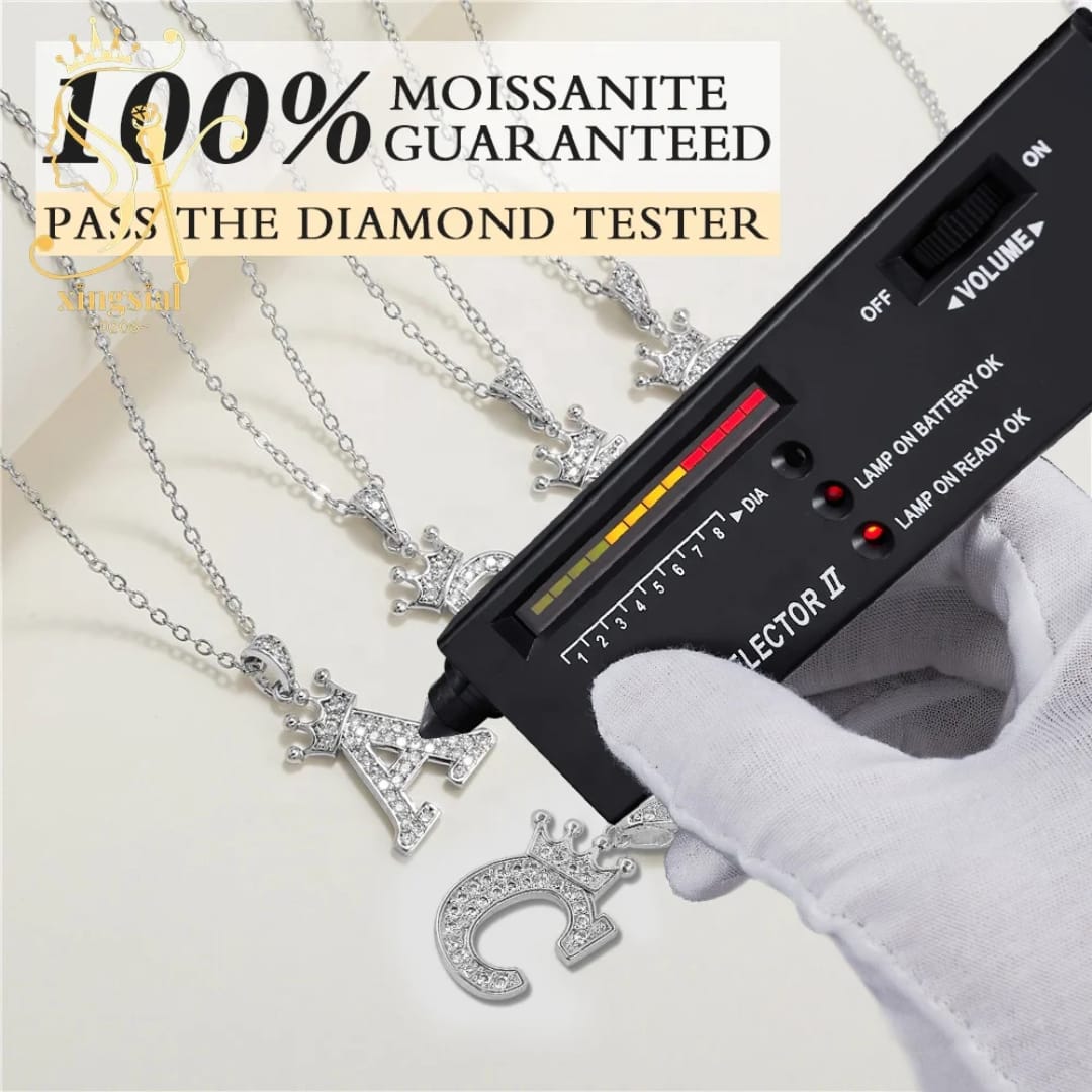 Alphabet Crown Moissanite Necklace in 925 Sterling Silver