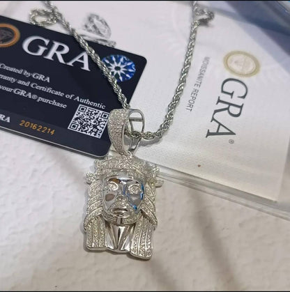 Religious Head Moissanite Necklace in 925 Sterling Silver