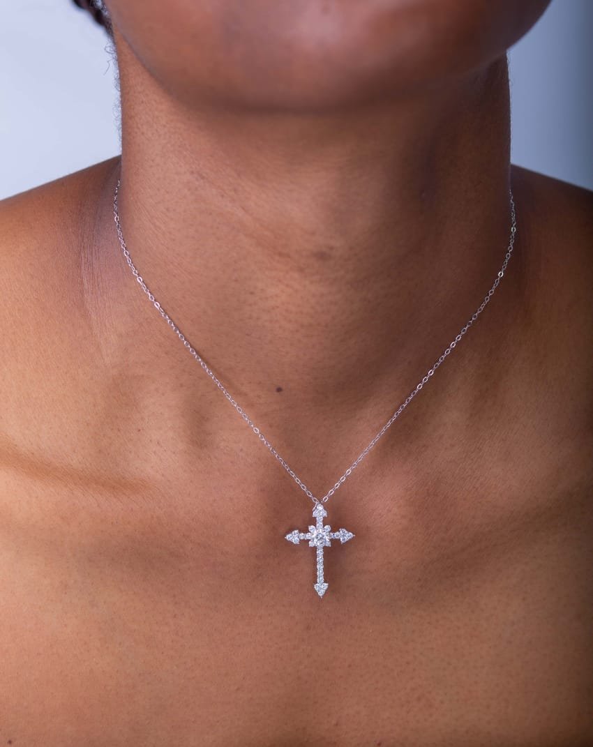 0.50ct Mini Cross Moissanite Necklace in 925 Sterling Silver