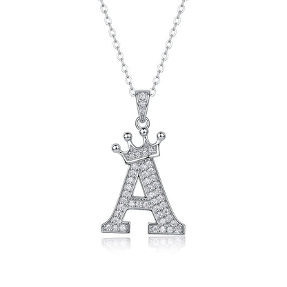 Alphabet Crown Moissanite Necklace in 925 Sterling Silver