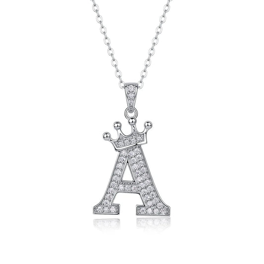 Alphabet Crown Moissanite Necklace in 925 Sterling Silver