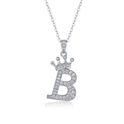 Alphabet Crown Moissanite Necklace in 925 Sterling Silver