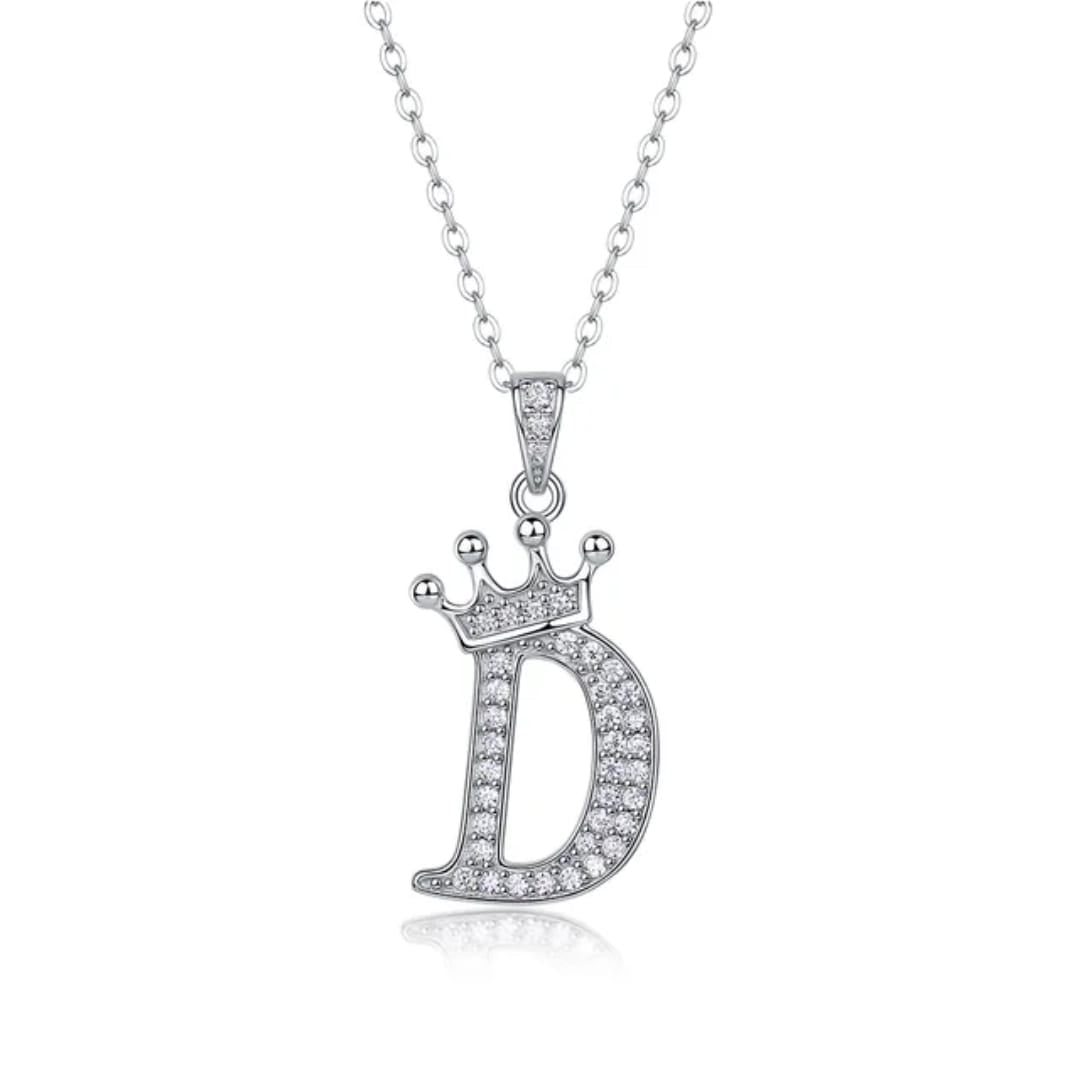Alphabet Crown Moissanite Necklace in 925 Sterling Silver