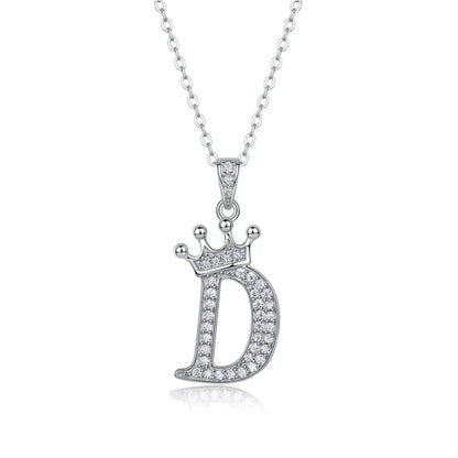 Alphabet Crown Moissanite Necklace in 925 Sterling Silver