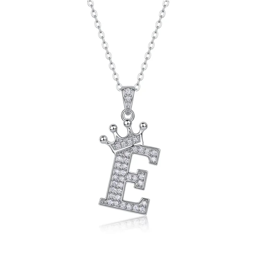 Alphabet Crown Moissanite Necklace in 925 Sterling Silver