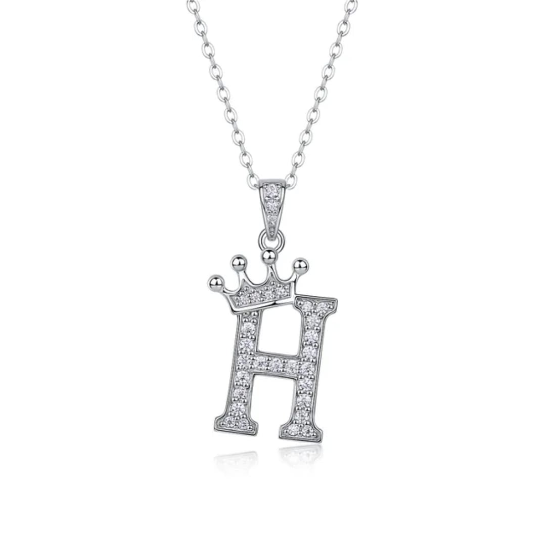 Alphabet Crown Moissanite Necklace in 925 Sterling Silver