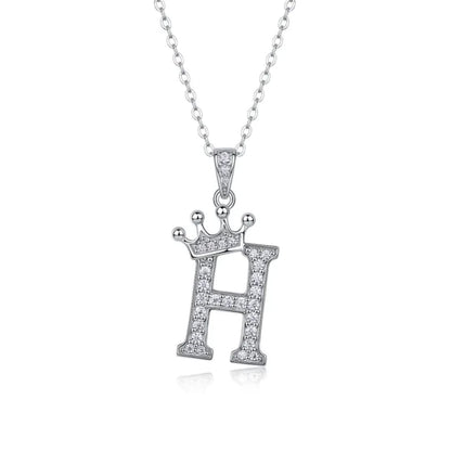 Alphabet Crown Moissanite Necklace in 925 Sterling Silver