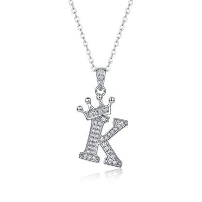 Alphabet Crown Moissanite Necklace in 925 Sterling Silver