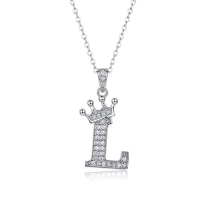 Alphabet Crown Moissanite Necklace in 925 Sterling Silver