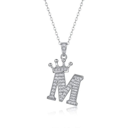 Alphabet Crown Moissanite Necklace in 925 Sterling Silver