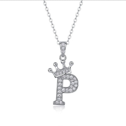 Alphabet Crown Moissanite Necklace in 925 Sterling Silver