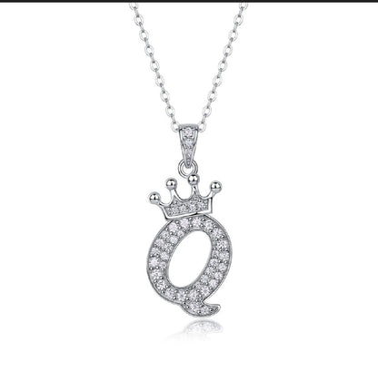 Alphabet Crown Moissanite Necklace in 925 Sterling Silver