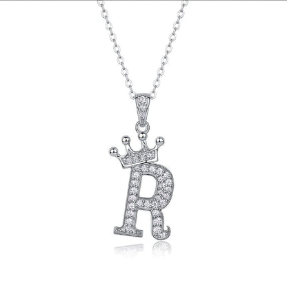 Alphabet Crown Moissanite Necklace in 925 Sterling Silver