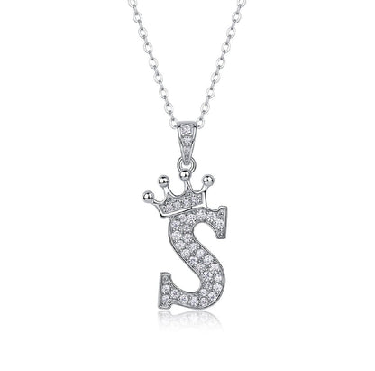Alphabet Crown Moissanite Necklace in 925 Sterling Silver