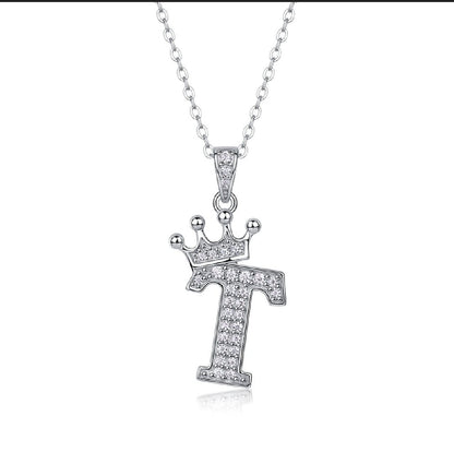 Alphabet Crown Moissanite Necklace in 925 Sterling Silver