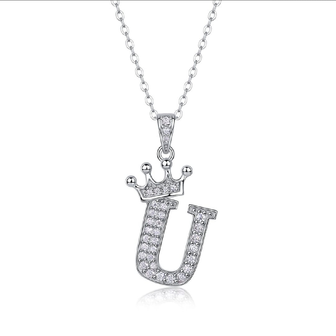 Alphabet Crown Moissanite Necklace in 925 Sterling Silver