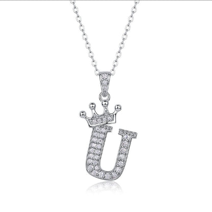 Alphabet Crown Moissanite Necklace in 925 Sterling Silver
