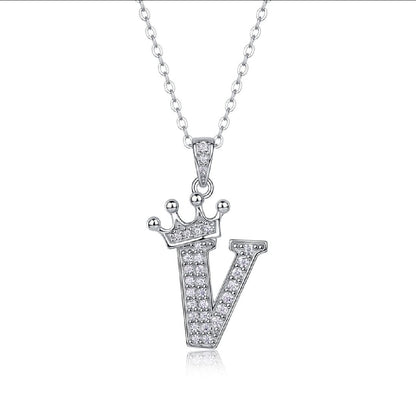 Alphabet Crown Moissanite Necklace in 925 Sterling Silver