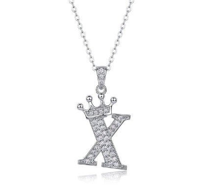 Alphabet Crown Moissanite Necklace in 925 Sterling Silver