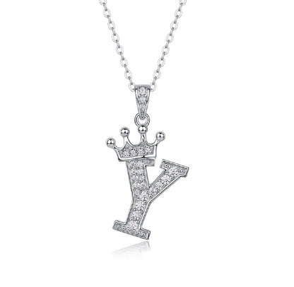Alphabet Crown Moissanite Necklace in 925 Sterling Silver
