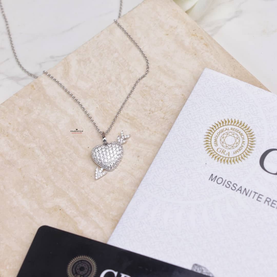 Arrow in the Heart Moissanite Necklace in 925 Sterling Silver