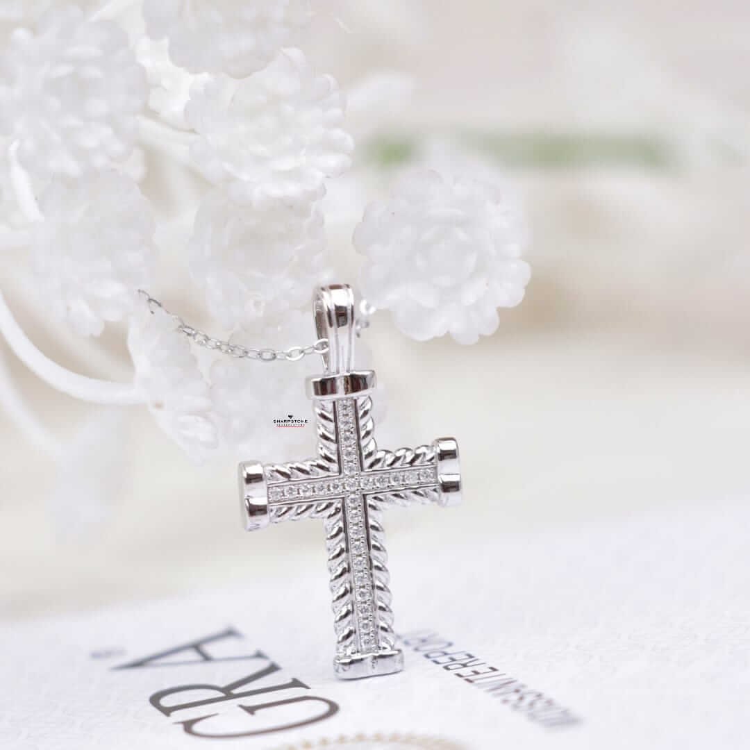 1.00mm Index Cross Moissanite Necklace in 925 Sterling Silver