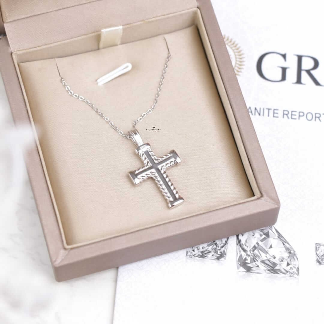 1.00mm Index Cross Moissanite Necklace in 925 Sterling Silver