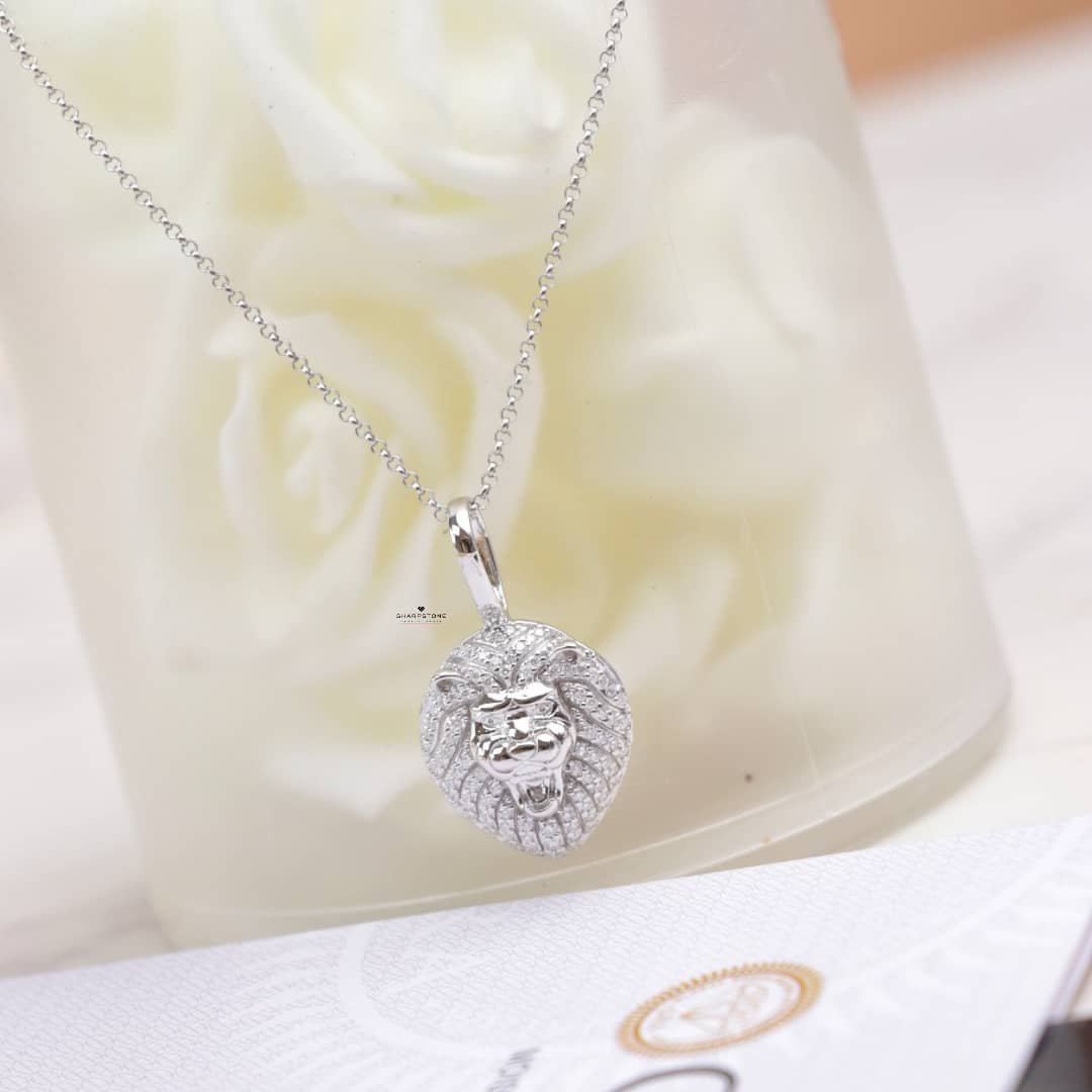 0.08ct Lion Head Moissanite Necklace in 925 Sterling Silver