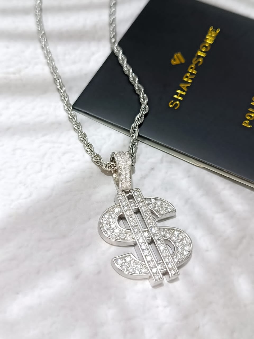 Midi Dollar Sign Moissanite Necklace in 925 Sterling Silver